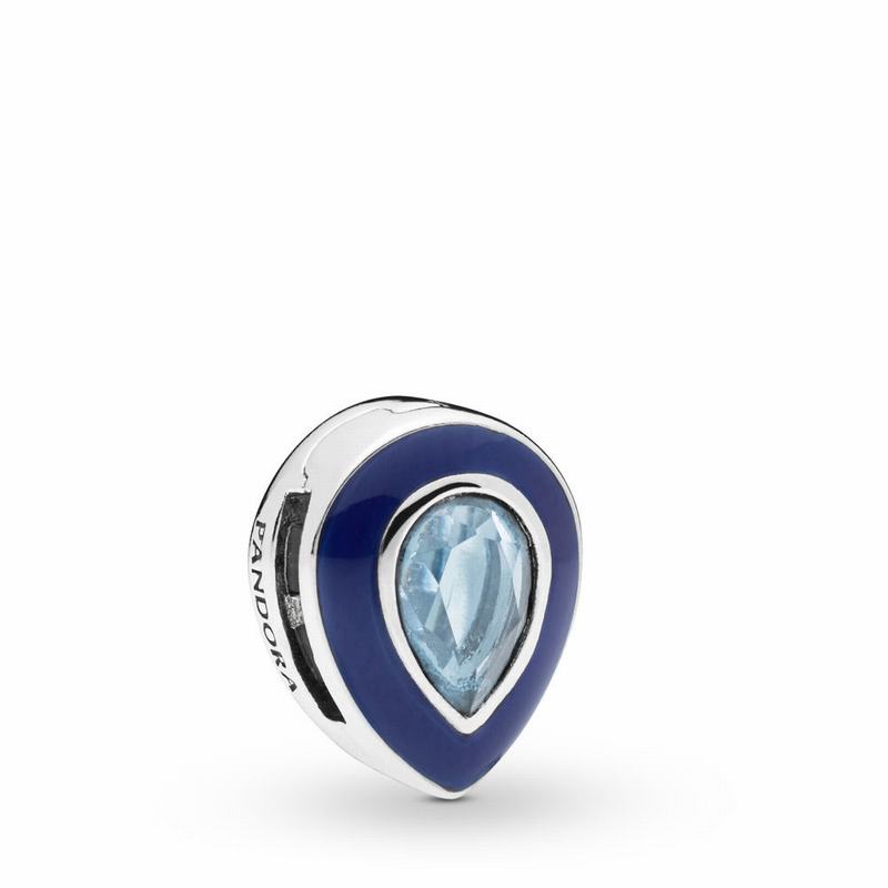 Pandora Reflexions™ Dazzling Blue Droplet Clip Charm Silver Egypt NE7163490